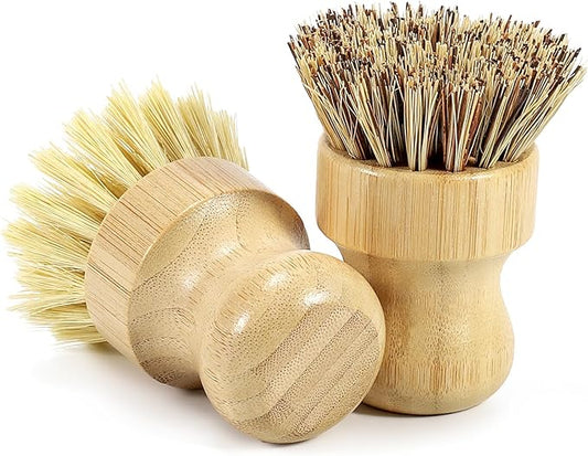 2-Pack Bamboo Dish Brush – Natural Dish Scrub Brush with Sisal & Palm Bristles for Non-Stick Pans, Pots, Vegetables, and Kitchen Cleaning