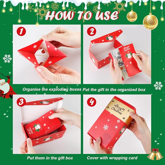 CSMGY Surprise Box Gift for Money, Christmas Surprise Gift Box Explosion, Folding Bouncing Gift Box for Christmas Birthday Anniversary, 12 Bounces Boxes (Red)