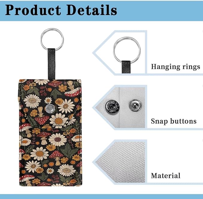 Purse Tissue Packs Lightweight Canvas Tissue Bag Travel Tissue Pouch for Coins Paper Keys Decorative Tissue Holder for Daily Mushroom Daisy