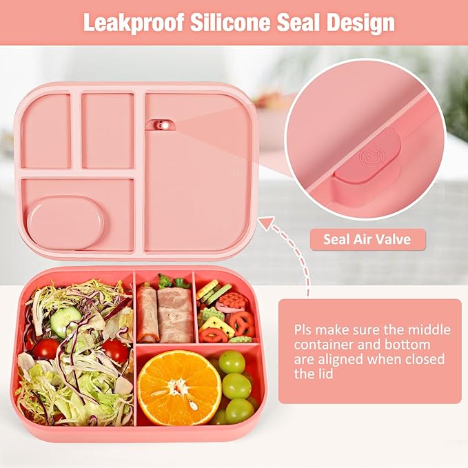 Caperci Bento Lunch Box for Adults - Stackable Leakproof 47oz Lunch Containers for Adults with Sauce Container - Idea for Office, On-the-go, Microwave/Dishwasher Safe, BPA Free (Pink)