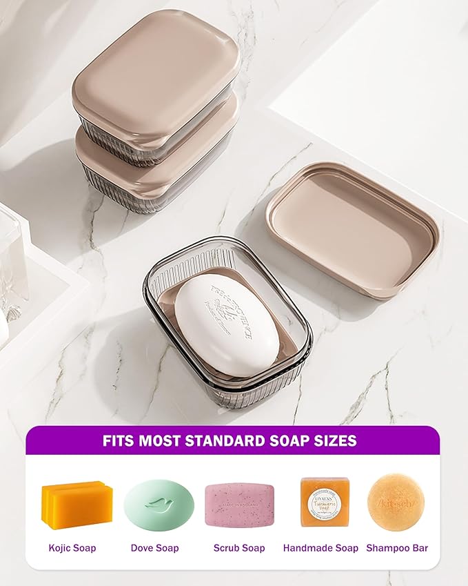 Travel Soap Case with Lid,Leakproof Soap Holder with Drainage Layer, Travel Essentials Soap Containers, Portable Soap Bar Dish for Camping, Gym, Bathroom,Kitchen,Dormitory,Hotel(Clear)