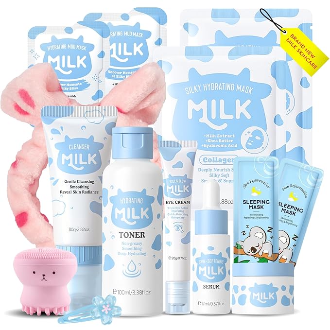Milk Skincare Gift Set for Women/Girls - Skin Care for Kids Cleaning & Hydrating & Nourish Skincare for Teens 10-12 Ideal for Beginners - Christmas Gifts for Teenage (14Pcs-IN-Gift Box)