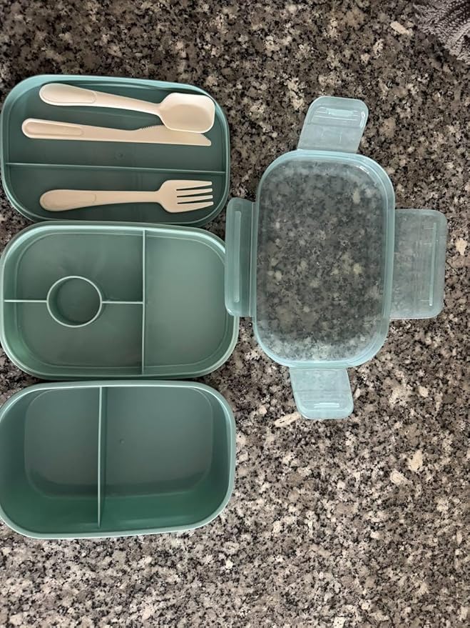 3-Tier Bento Lunch Box with Utensils – Leakproof Food Container with Compartments – Reusable Lunchbox