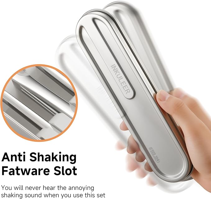 Travel cutlery set, 18/8 stainless steel cutlery, Reusable utensils set with case, Portable Silverware Lunch Box for Camping and Office