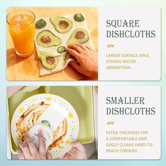 Swedish Dishcloths for Kitchen, 5 Large Square Super Absorbent Washable Paper Towels with 2 Small Thick Reusable Swedish Dish Cloths, Quick Drying Cleaning Rags