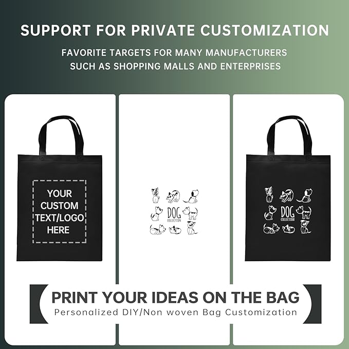 Custom Tote Bags Set of 50, Bulk Pack Grocery Shopping Travel Business Activities advertisement Reusable Bag