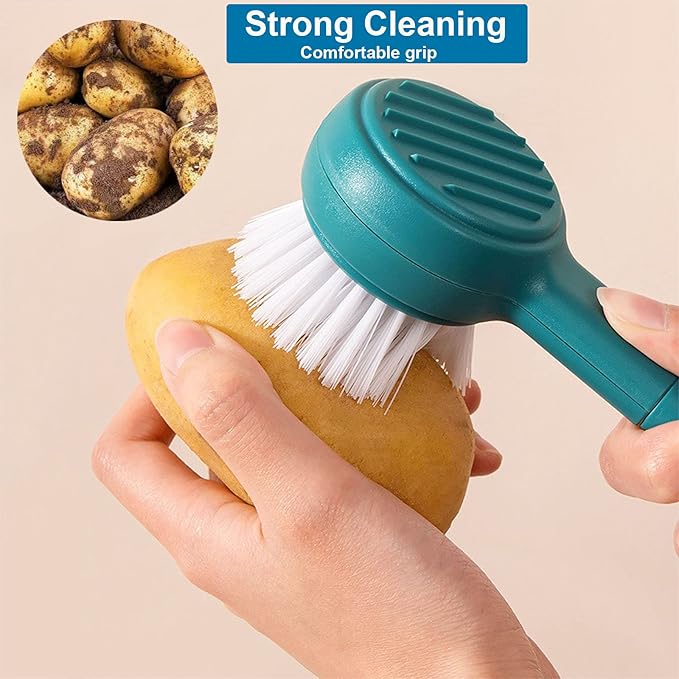 Vegetable Cleaner Brush White Fruit Scrubber Brush Good Grip Long Handle Food Cleaning Brush Multifunctional Kitchen Gadgets with Peeler Veggie Wash Brush 2-in-1