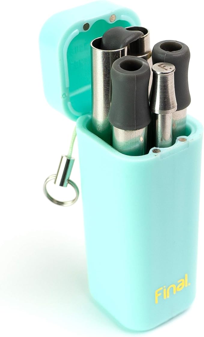 FinalStraw Collapsible, Reusable, Metal Straw | Travel Case, Cleaning Tool | Easy to Clean | Stainless Steel and 100% Silicon Tips | Eco-Friendly | Sea Tur-Teal Case, Silver Stainless Steel