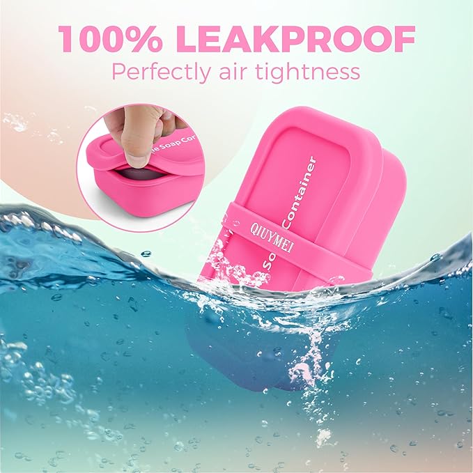 Silicone Soap Holder， Enhanced Leak-Proof Travel Soap Container with Draining Layer，Portable Bar Soap Holder, Soap Case with Soap Bag, Soap Dishes for Bathroom/Camping/Gym/ (Pink)