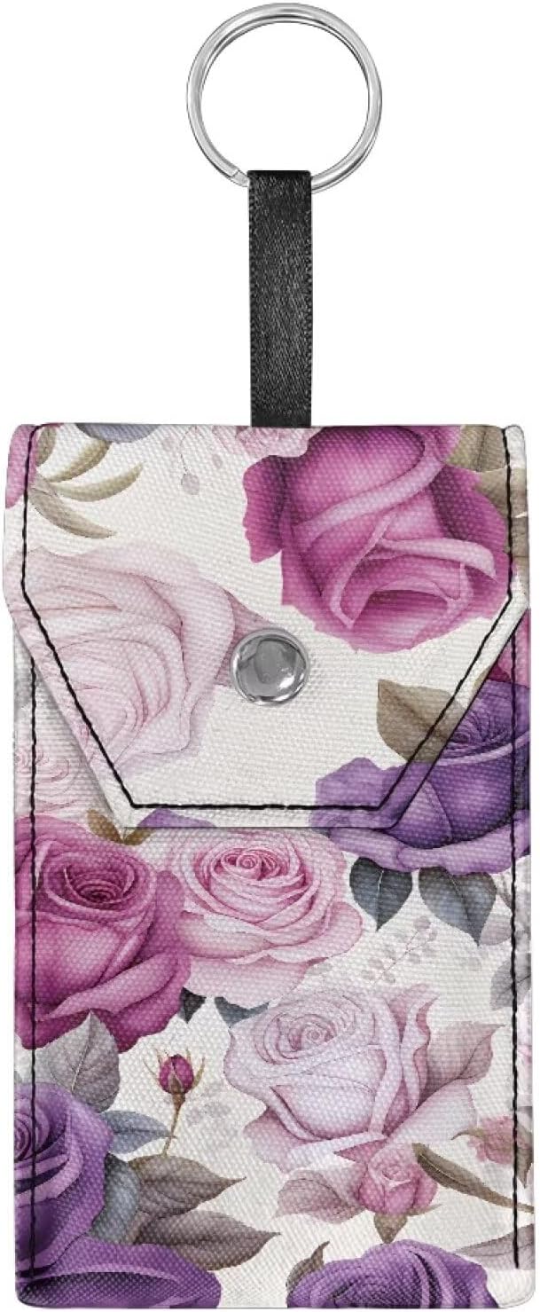 Rose Purse Tissue Holder Reusable Canvas Pocket Tissues Travel Packs Snap Button Enclosed Portable Tissue Holder for Purse Coins