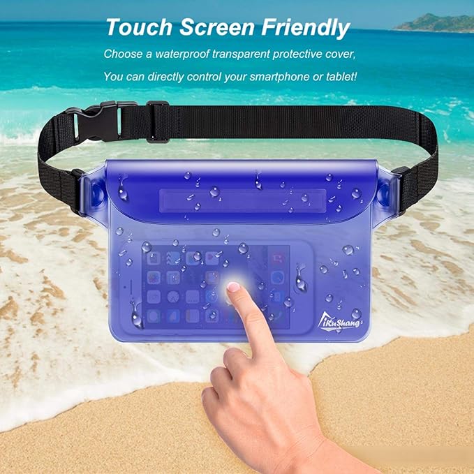 Waterproof Fanny Pack with Triple Zip Lock, Submersible Up to 32FT Dry Bag Pouch, Touchscreen Phone Case for Beach, Cruise, Swimming & Kayaking Essentials