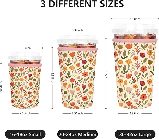 Iced Coffee Sleeve, Reusable Insulated Neoprene Cup Sleeve for Cold & Hot Drinks Beverages, Cup Holder for 32oz Coffee Cups, Beauty Flowers