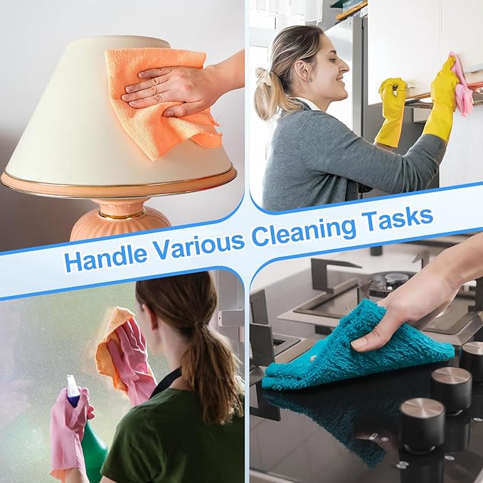 HARFINGTON 6 Pack Microfiber Cleaning Cloth, 28" x 12" Multi-Functional Cleaning Towels Reusable Absorbent Rags for Car Wash Kitchen Household Window Clean, Sapphire Blue