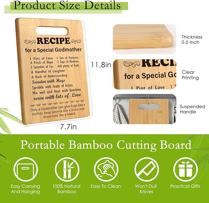Gifts for Godmother from Goddaughter, Christmas Birthday Gifts for Godmother from Godchild Will You Be My Godmother Thanks You Gifts for Godmom Recipe for A Special Godmother Cutting Board