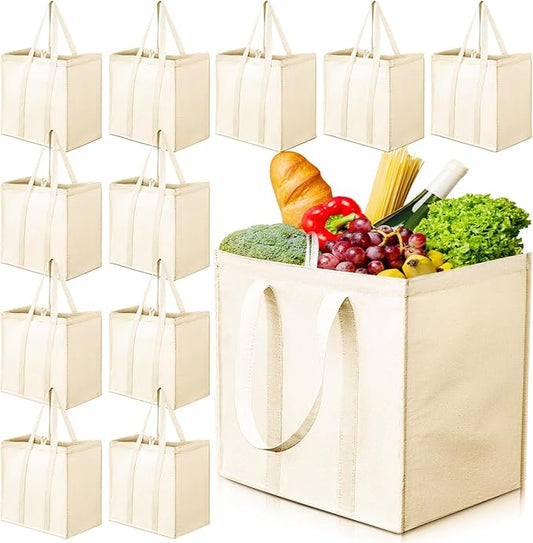 Amylove 12 Pack Canvas Tote Bag Canvas Grocery Bag Large Reusable Heavy Duty Shopping Pouches Bulk with Handle 15 x 13 x 10''