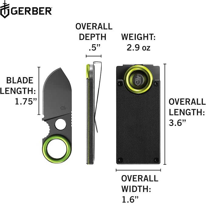 Gerber Gear GDC Money Clip with Small Pocket Knife, Stainless Steel Fixed Blade Knife and Case, Gifts for Men, EDC Gear for Camping and Hiking
