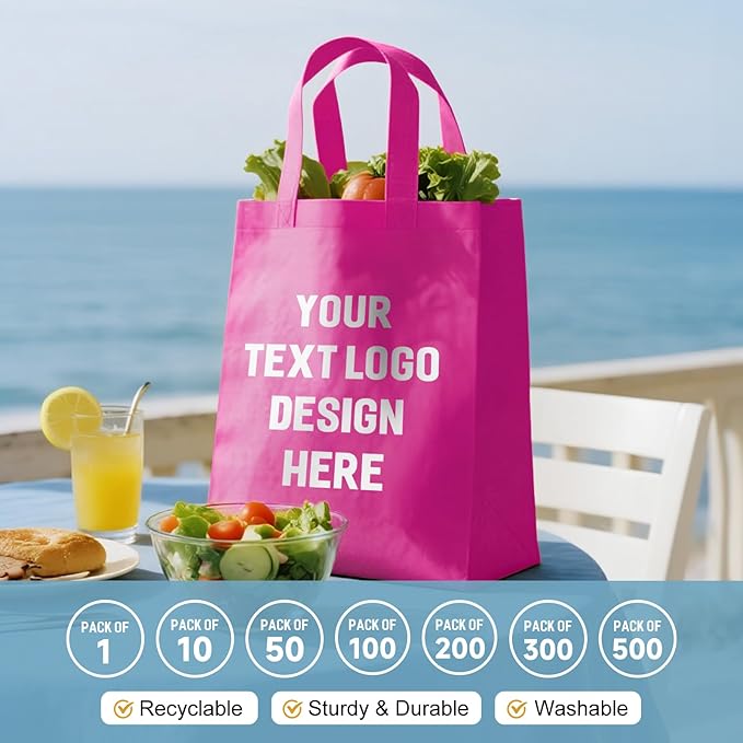 Custom Tote Bags with Your Logo, Personalized Reusable Shopping Bags for Shopping Business