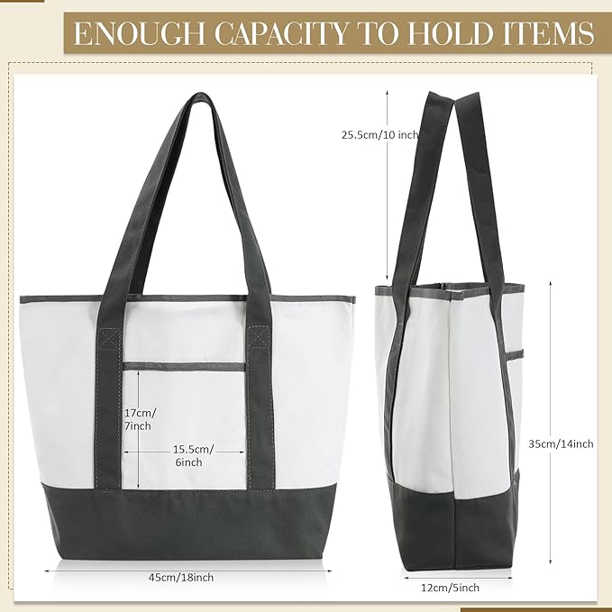 Reginary 16 Pcs Canvas Tote Bags Bulk with Outer Pocket 18 Inch Reusable Shopping Grocery Blank Tote Bag for Women Mother DIY