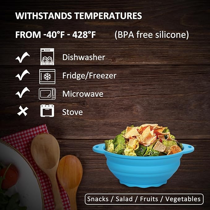 Collapsible Mixing Bowls 2 Pack, 64 oz Large Silicone Bowls for Kitchen, Camping & Travel - Space Saving Folding Design, Dishwasher Safe, BPA Free Food Storage & Salad Bowls（Blue）