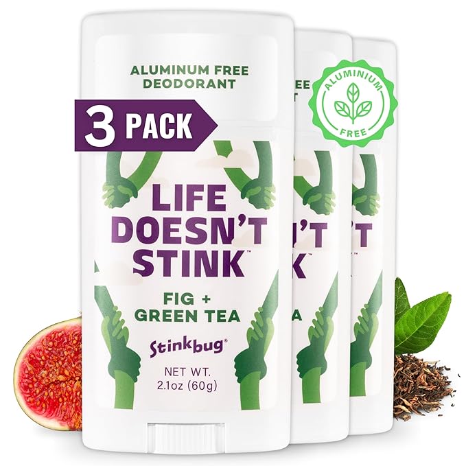 Stinkbug Naturals Organic Aluminum Free Deodorant Stick with Fig + Green Tea, Coconut Oil, Paraben Free, Sensitive Skin Deodorant, 2.1 Ounce Pack of 3