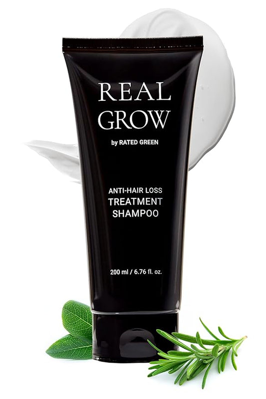 RATED GREEN REAL GROW Anti Hair Loss Treatment | Hair Strengthening Shampoo for Thinning Hair | Organic Rosemary Shampoo for Women 6.76 fl oz