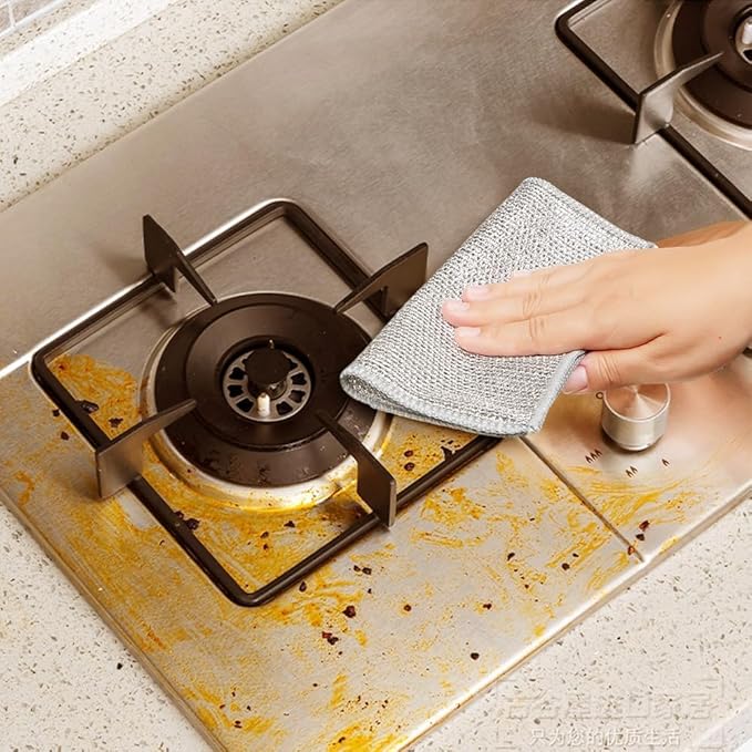 Multipurpose Wire Dishwashing Rags for Wet and Dry, 2025 Upgrade Non Scratch Metal Wire Dishcloth, Reusable Premium Metal Scrubbing Pads Sponge Clean for Home Kitchen Stove Tops (10Pcs)