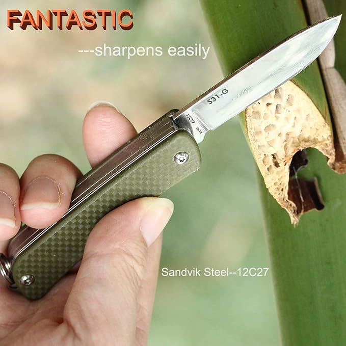 Ruike Keychain Small Pocket Knife,Folding 6 in 1 Multitool,12C27 Steel Stainless,G10 Handle,Mini EDC Tactical Camping Army Tac Survival Hunting Gear,Key Compact Scissors,Screwdriver,Bottle Opener Tool