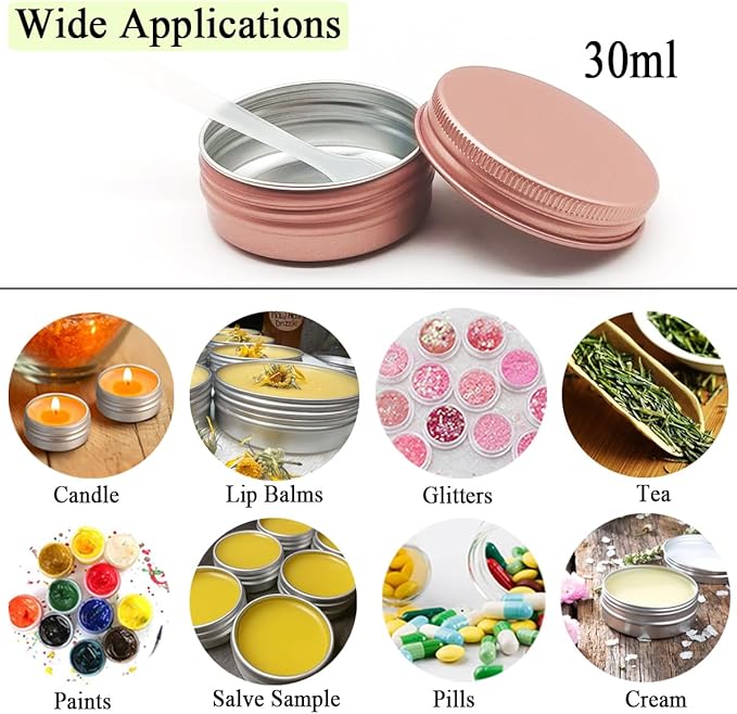12pcs 1oz 30ml Aluminum Tin Jar, 30g Refillable Makeup Container, 30 Gram Screw Lid Round Can Sample Pot Travel for Cosmetic DIY Handmade Lip Balm Cream Salve Toner Candle Paint, Matte-Pink