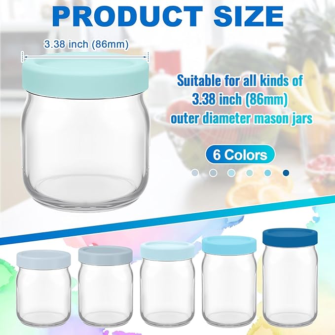 Silicone Lids Mason Jar Lids Thickened Leak Proof Lid for Mouth Mason Jars, Reusable Large Canning Jar Caps (86mm,Classic Color,6 Pcs)