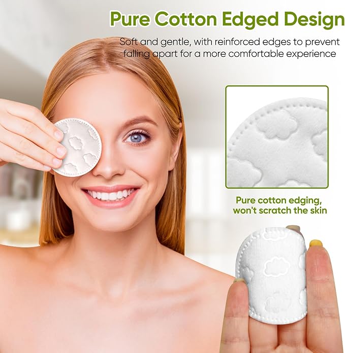 Boxed 300-Count Embossed Cotton Rounds – 3 Unique Patterns, Lint-Free, Dual-Sided, Soft & Durable, Ideal for Makeup Removal, Skincare, Nail Polish, and Baby Care