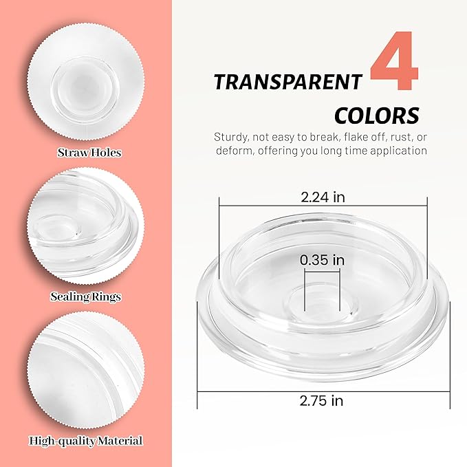 Joyclub 4 Pack Acrylic Lids for 16 oz Glass Cups with Bamboo Lids and Straws Reusable Iced Coffee Cup Beer Can Drinking Glasses for Smoothie Whiskey Boba Soda Tea Gift (Clear)