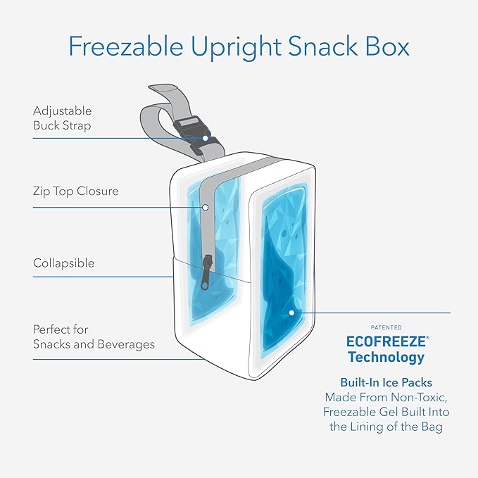 PackIt Freezable Upright Snack Box, Azure Blue, Built with ECOFREEZE Technology, Fully Freezable, Collapsible, Reusable, With Top Buckle Handle and Top Load Design, For Perishable Snacks On the Go