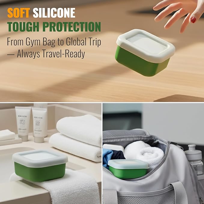 Shampoo Bar Travel Case with Draining Pad | Leakproof Silicone Small Travel Soap Case | Ultra-Compact for Gym, Camping, Business Trip (Mint Green)