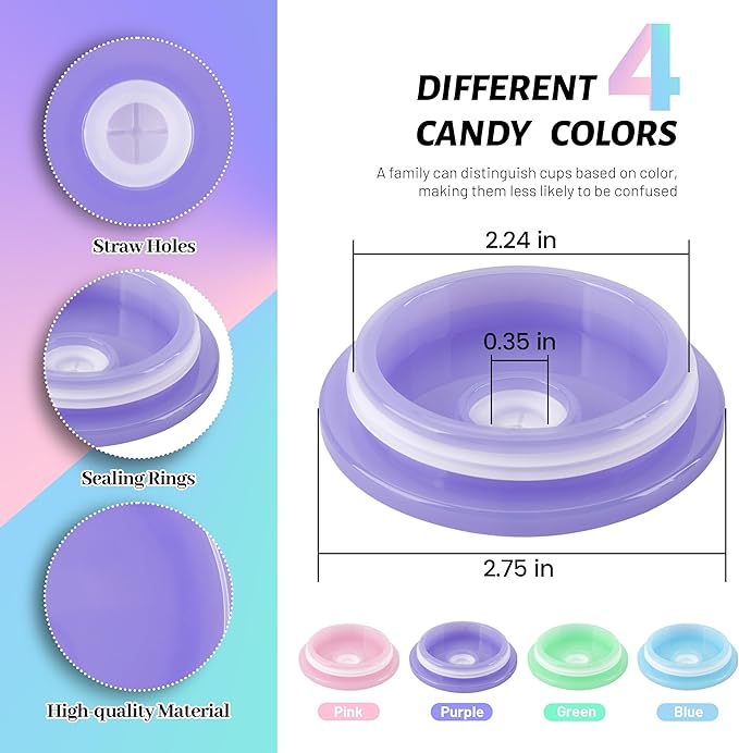 Joyclub 4 Pack Acrylic Lids for 16 oz /20 oz Glass Cups with Bamboo Lids and Straws Reusable Iced Coffee Cup Beer Can Drinking Glasses for Smoothie Whiskey Boba Soda Tea Gift (Candy Color)