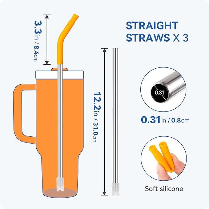 Reusable Metal Straws with Silicone Tip for Stanley 40oz,Stainless Steel Drinking Straws for 40oz Tumbler,3 Straight Tubes & 6 Tips& 1 Cleanr Brush(Vivid Violet)