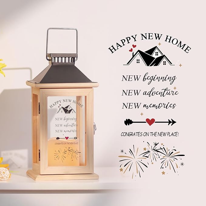 House Warming Gifts for New Home: Housewarming Gift for Women Farmhouse Home Decor Wood Lantern for Living Room Kitchen Counter Table Shelf