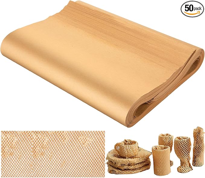 Packing Paper Sheets For Moving, MINHAO Honeycomb Packing Paper Sheets with 1.6X Stretchability for Shipping, Box Filler, Wrapping and Protecting Fragile Items Easy Use 2.36 Lbs (50 Sheets, 28"x15")