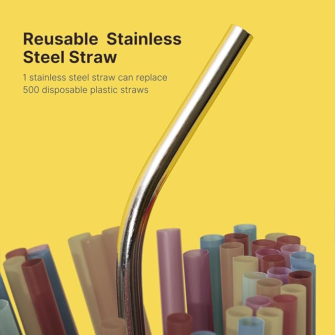 8.5 in Stainless Steel Smoothie Straws, 0.47" Extra Wide Reusable Metal Drinking Straws for Milkshake, Bubble Tea, Beverage, Straight & Bent Straws