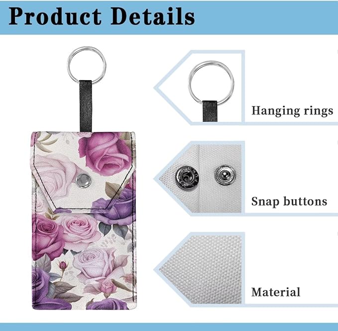 Rose Purse Tissue Holder Reusable Canvas Pocket Tissues Travel Packs Snap Button Enclosed Portable Tissue Holder for Purse Coins