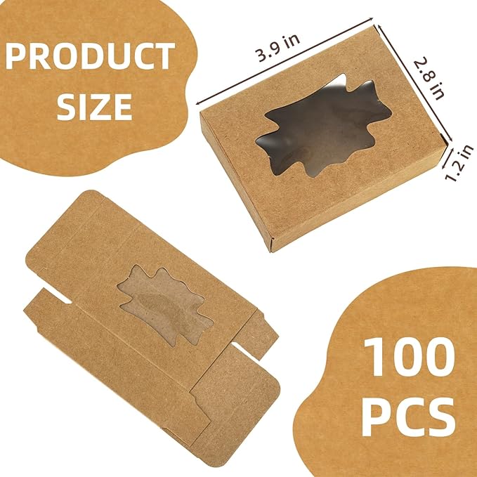 100 Pack Kraft Paper Soap Boxes, Kraft Treat Boxes with Window, Rectangle Soap Wrappers Packaging, Soap Making Supplies for Bakery, Candy, Chocolate, Jewelry Display, Christmas Gift