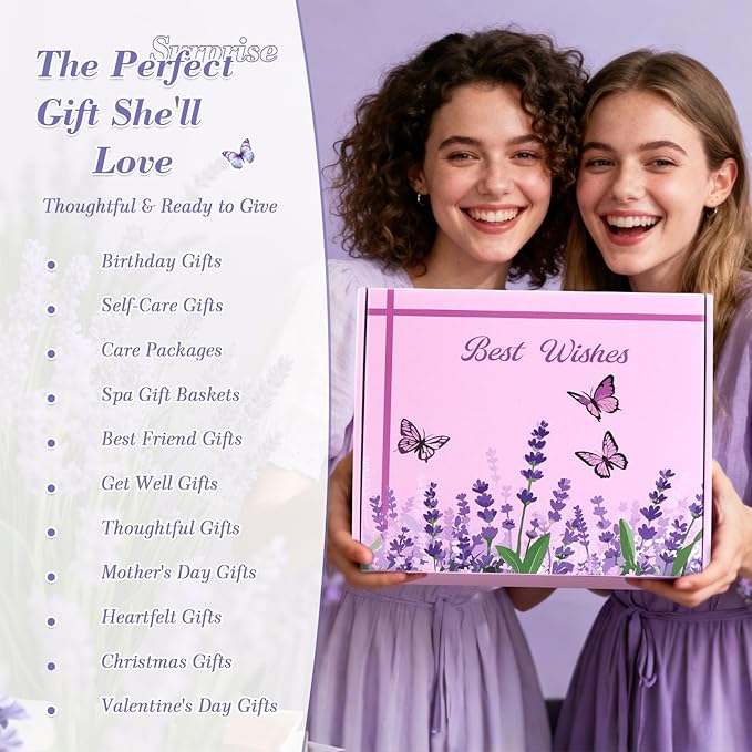 Birthday Gifts for Women Self Care Gifts Set, Lavender Spa Gift Basket Care Package Get Well Gifts for Women Purple Christmas Gifts Box,Unique Gift Idea for Mon Her Sister Best friend Coworker