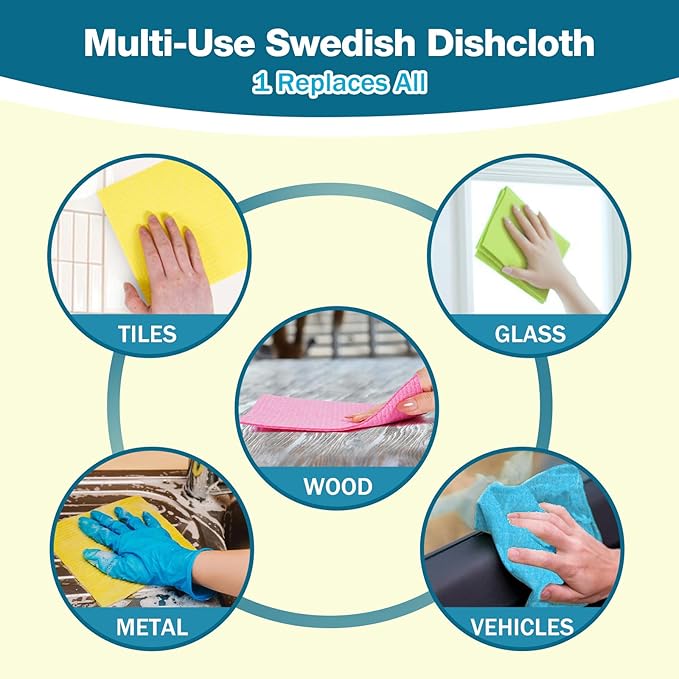 Swedish Dishcloths for Kitchen, 15-Pack - Extra Absorbent & Fast Drying, Reusable Washable Cleaning Cloths, Eco-Friendly Kitchen Towels Replace Sponges & Paper Towels