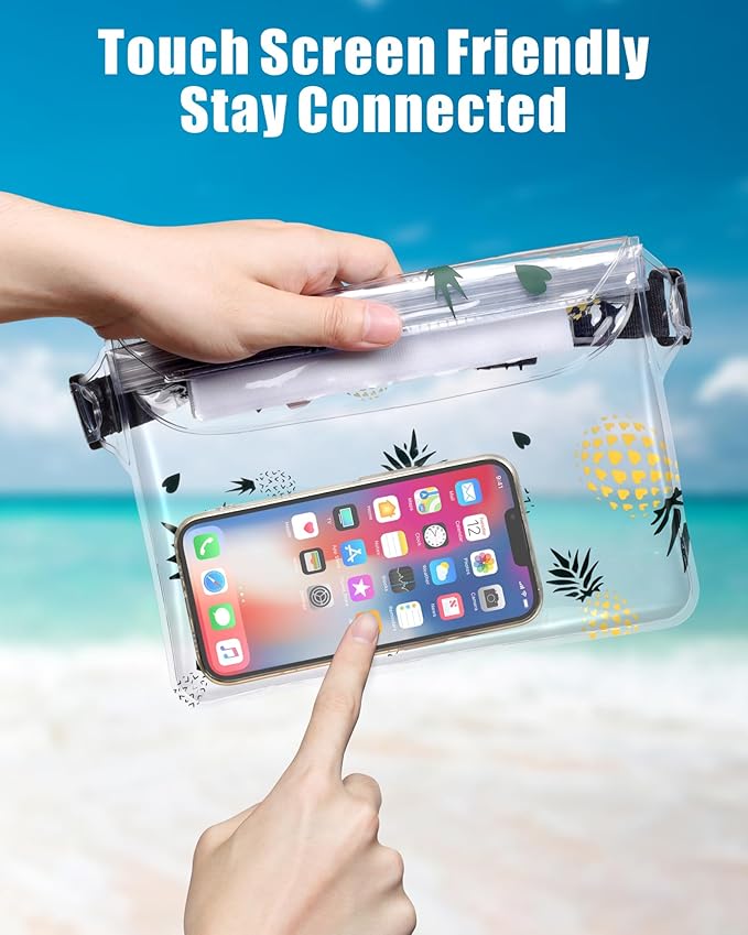 F-color Waterproof Fanny Pack - Cruise Essentials 2025 - Waterproof Pouch, Triple Zipper Roll-Top Dry Bag for Phone with Adjustable Waist Strap, Keep Passport Valuables Dry for Beach Kayaking Boating