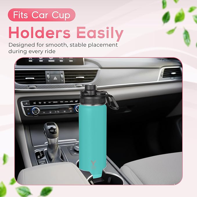 Y TOP 18 oz Insulated Water Bottle Cup Holder Friendly, Leak Proof Spout Lid, Double Wall Insulation, Dishwasher Safe, Easy Clean Stainless Steel Water Bottle for Gym Kids Sports Travel School Hiking