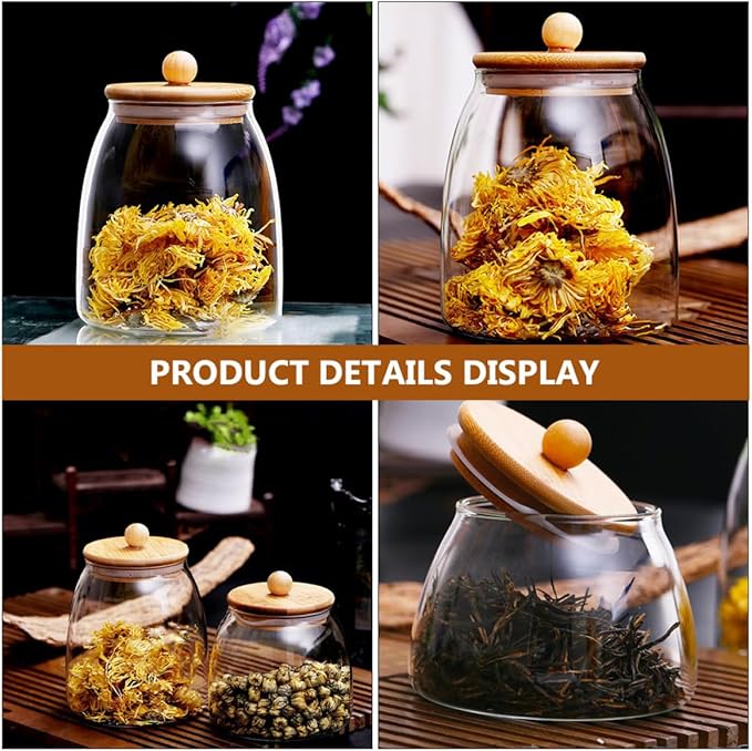NUOBESTY 3 Pcs Transparent Storage Jars with Wooden Lids Airtight Sealed Canisters for Cereal Tea Dried Fruits Kitchen Pantry Organization