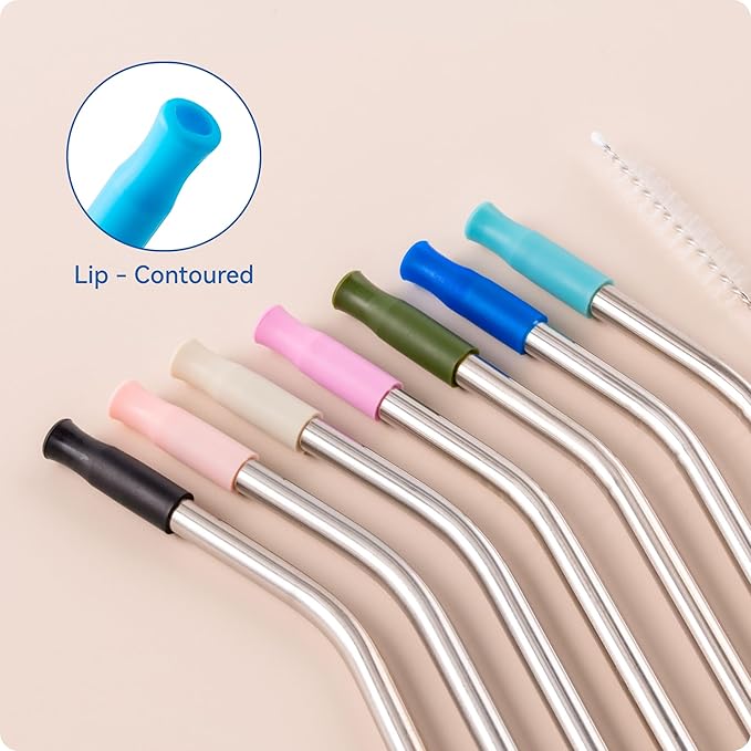 Reusable Stainless Steel Straws with Silicone Tip for Stanley 40oz, Metal Drinking Straws for 40oz Tumbler,3 Bent Tubes & 6 Tips& 1 Cleanr Brush (Chili)