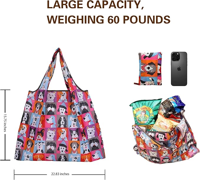2 Piece Reusable Shopping Bags,foldable shopping bag,60-Pound Capacity,Machine Washable,One Large and One Small