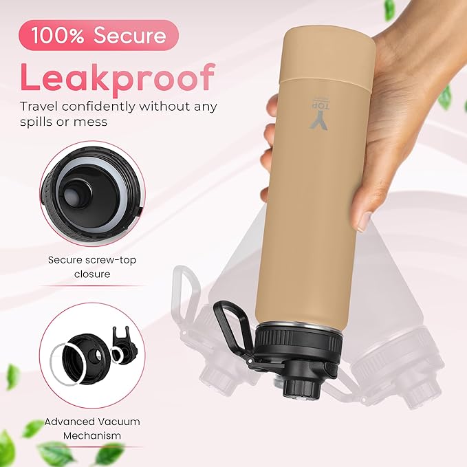 Y TOP 24oz Insulated Water Bottle Cup Holder Friendly, Leak Proof Spout Lid, Double Wall Insulation, Dishwasher Safe, Easy Clean Stainless Steel Water Bottle for Gym Kids Sports Travel School Hiking