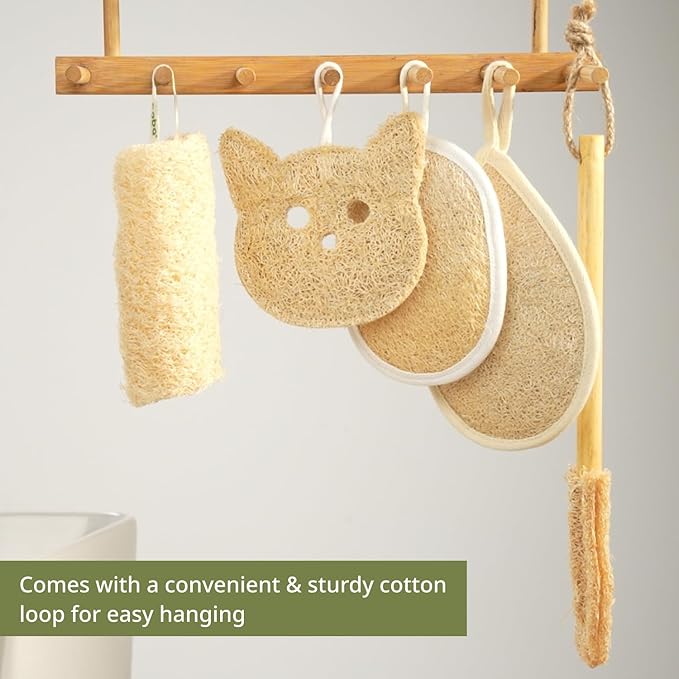 Natural Loofah Sponge – Shower Loofah Exfoliating Body Scrubber for Women & Men | Multi-Use Sponge for Shower, Spa, Kitchen, Pet | 100% Natural, Dye-Free, Eco-Friendly | Pack of 4