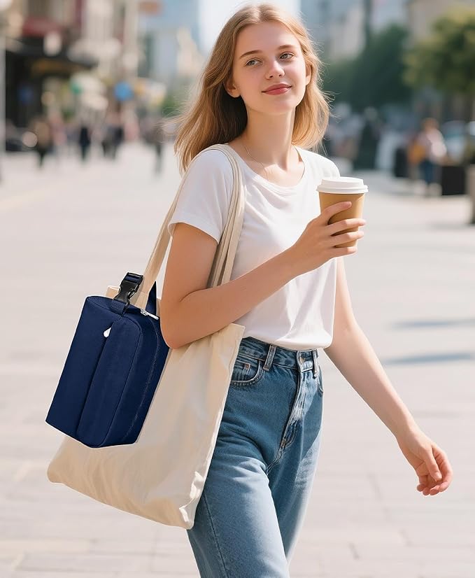 Small Insulated Snack Bag Lunch Box,Collapsible Reusable Small Lunch Bag with Snap Buckle Handle for Beach Travel Picnic,Dark Blue 5-Can(3L)